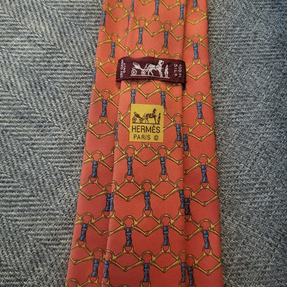 Vintage Hermès Silk Neck Tie Style 690 OA Orange And Blue